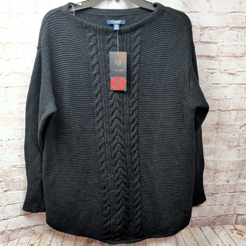Chaps Black Cable Knit Women's Sweater Medium New Nwt